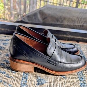 Earth Black Leather Loafers with Brown Sole